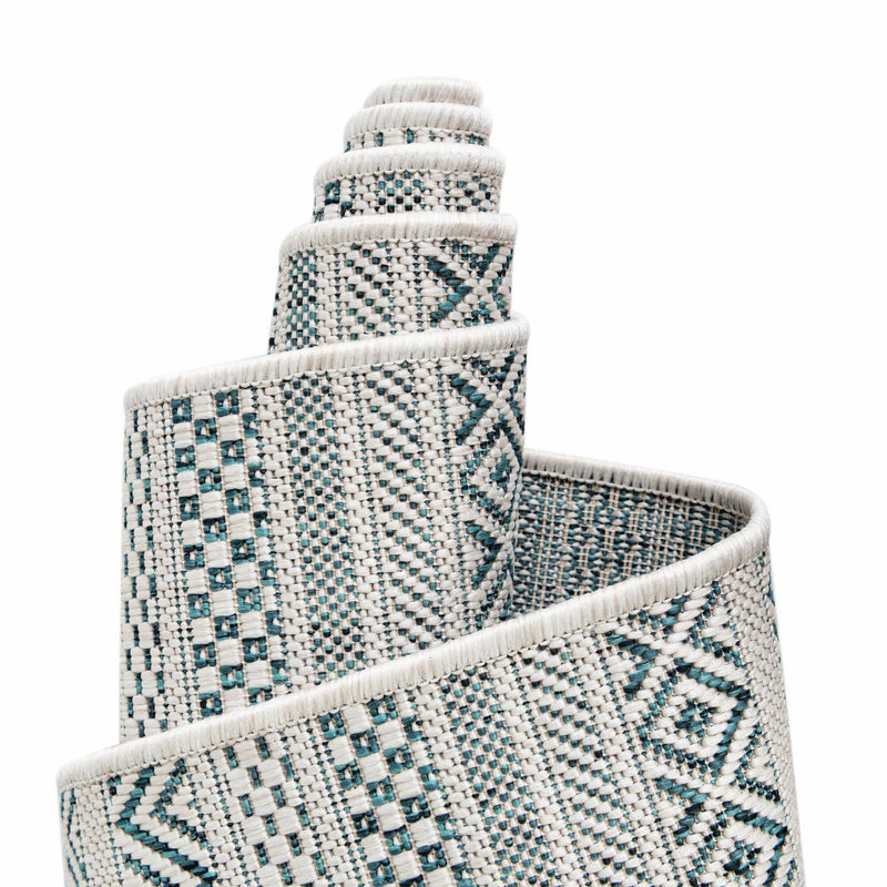 Patio Stripe Harmony Collection Area Rug - Boardwalk (Teal) Oval Teal lifestyle 9