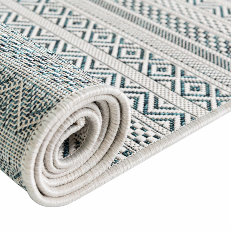 Patio Stripe Harmony Collection Area Rug - Boardwalk (Teal) Oval Teal lifestyle 10