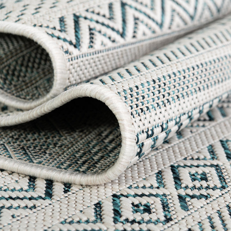 Patio Stripe Harmony Collection Area Rug - Boardwalk (Teal) Oval Teal lifestyle 11
