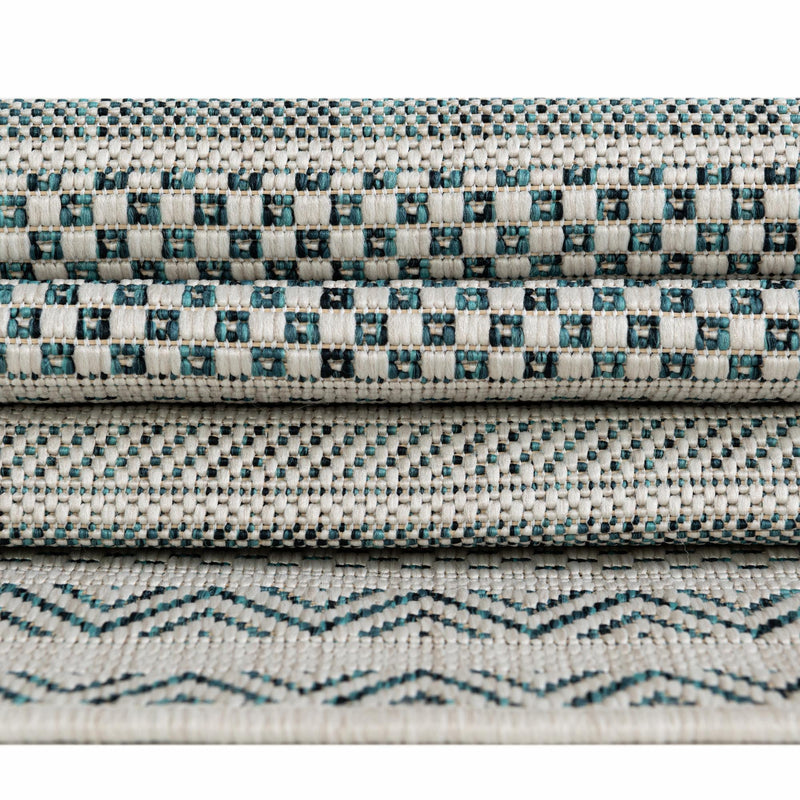Patio Stripe Harmony Collection Area Rug - Boardwalk (Teal) Oval Teal lifestyle 12