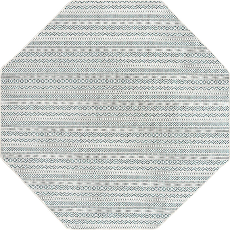 Patio Stripe Harmony Collection Area Rug - Boardwalk (Teal) Octagon Teal Main