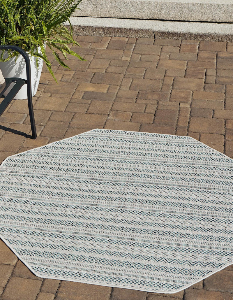 Patio Stripe Harmony Collection Area Rug - Boardwalk (Teal) Octagon Teal lifestyle 0
