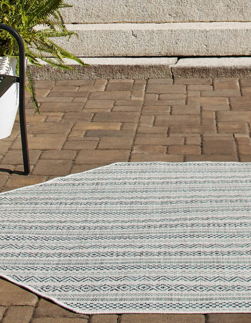 Patio Stripe Harmony Collection Area Rug - Boardwalk (Teal) Octagon Teal lifestyle 2