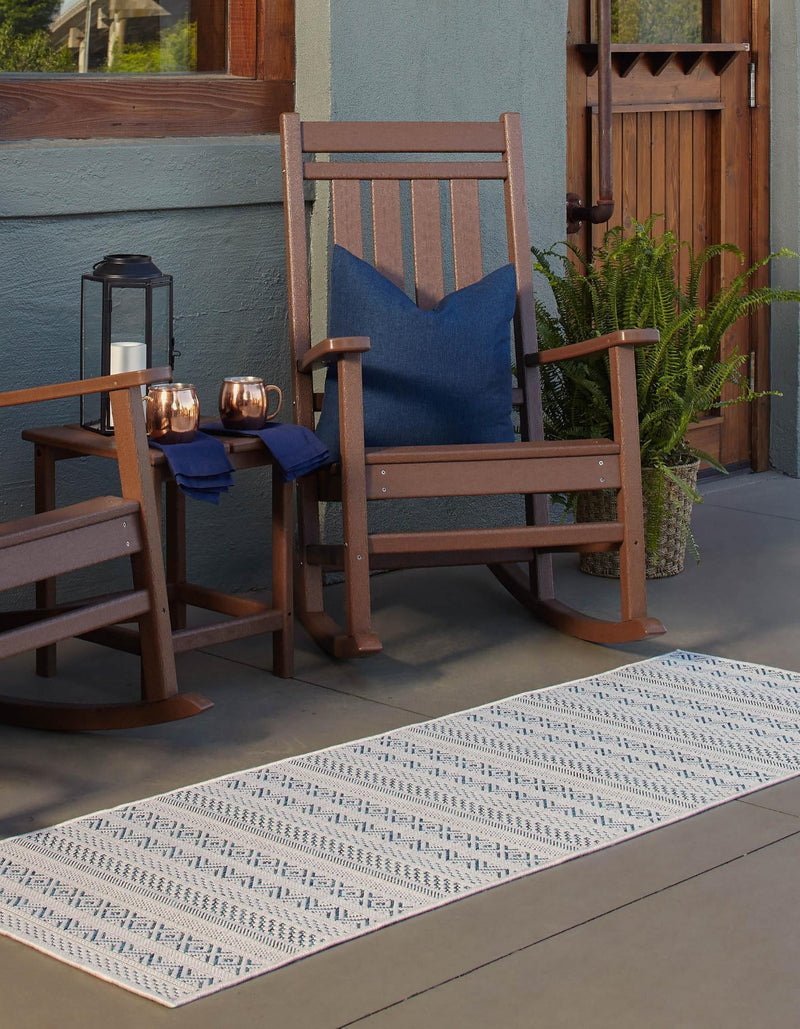 Patio Stripe Harmony Collection Area Rug - Boardwalk (Teal) Runner Teal lifestyle 2