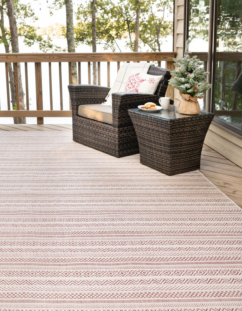 Patio Stripe Harmony Collection Area Rug - Boardwalk (Red) Rectangle Red lifestyle 4