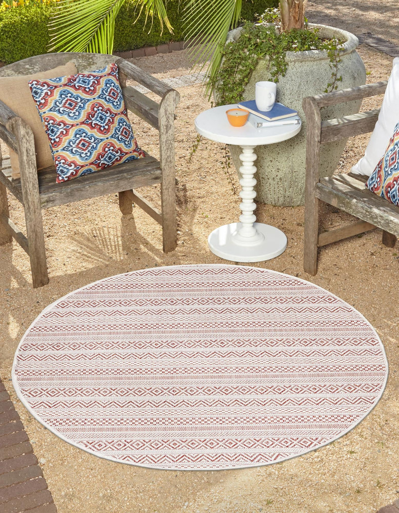 Patio Stripe Harmony Collection Area Rug - Boardwalk (Red) Round Red lifestyle 0