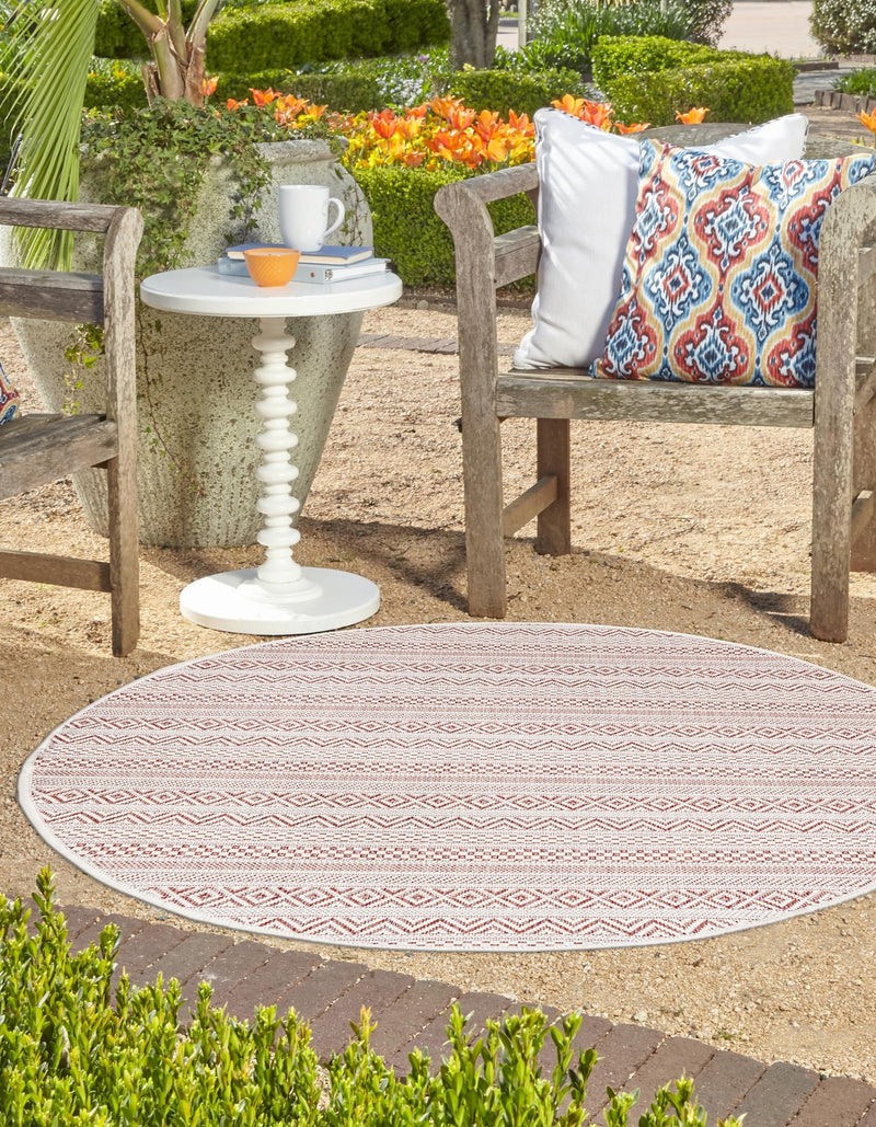 Patio Stripe Harmony Collection Area Rug - Boardwalk (Red) Round Red lifestyle 2