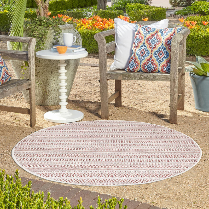 Patio Stripe Harmony Collection Area Rug - Boardwalk (Red) Round Red lifestyle 12