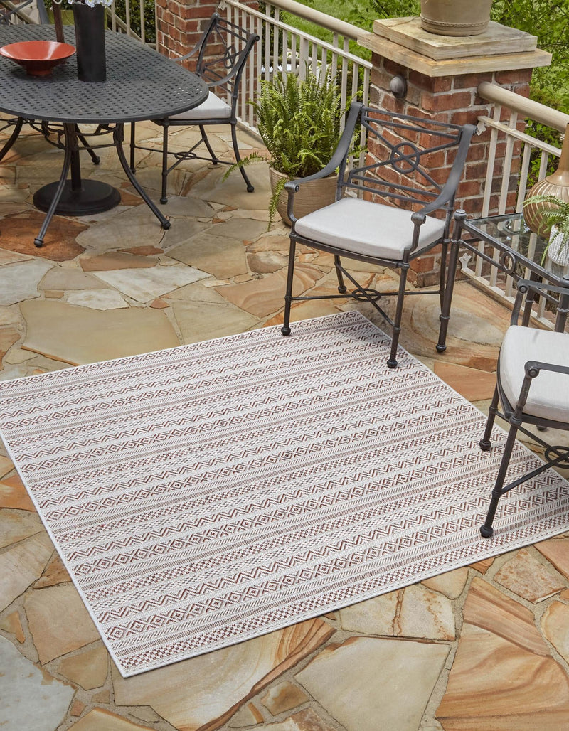 Patio Stripe Harmony Collection Area Rug - Boardwalk (Red) Square Red lifestyle 0