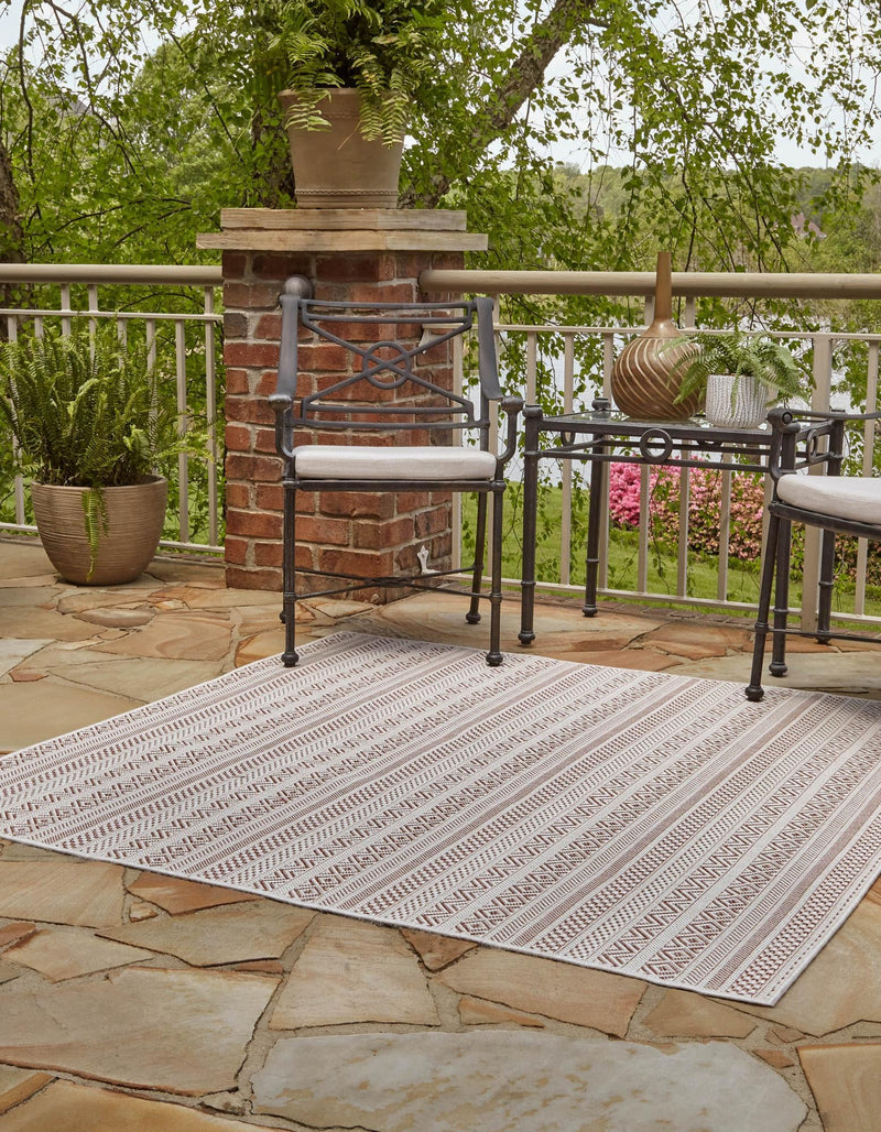 Patio Stripe Harmony Collection Area Rug - Boardwalk (Red) Square Red lifestyle 2