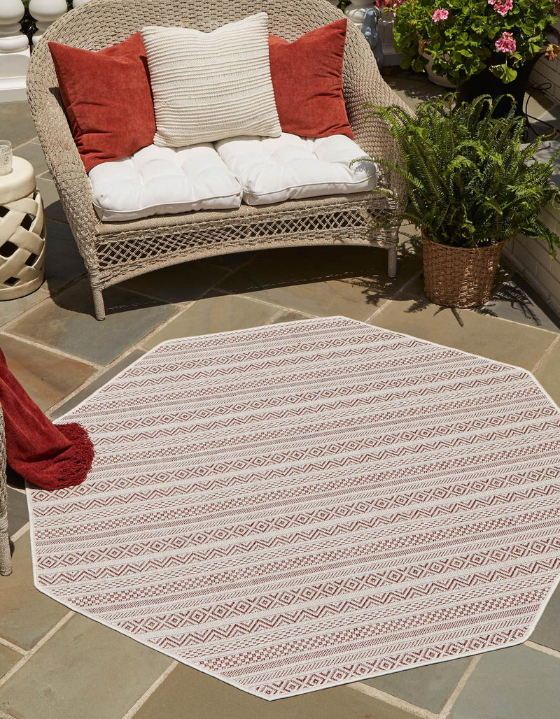 Patio Stripe Harmony Collection Area Rug - Boardwalk (Red) Octagon Red lifestyle 0