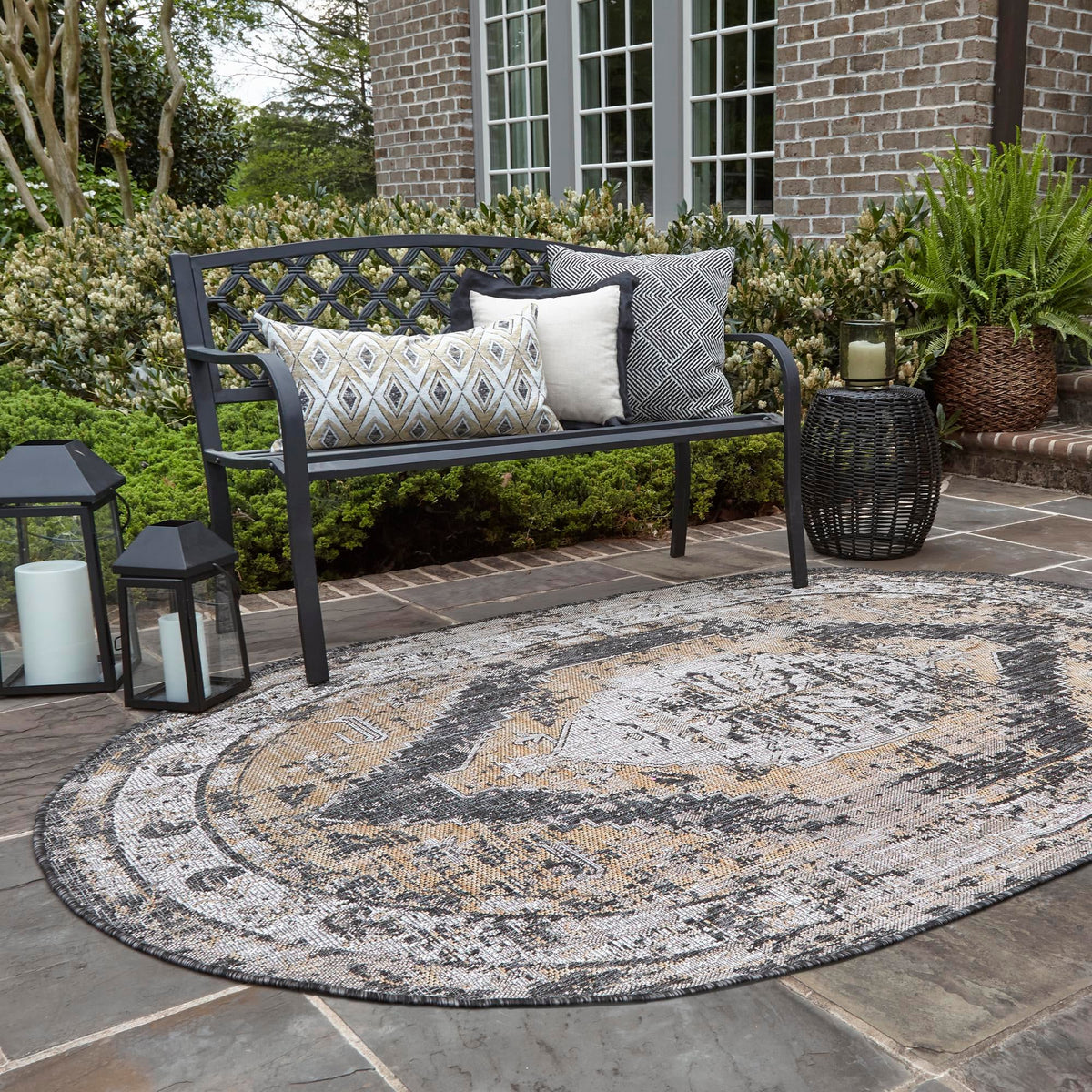 Patio Heritage Collection Area Rug - Augusta (Charcoal) Oval Charcoal lifestyle 37