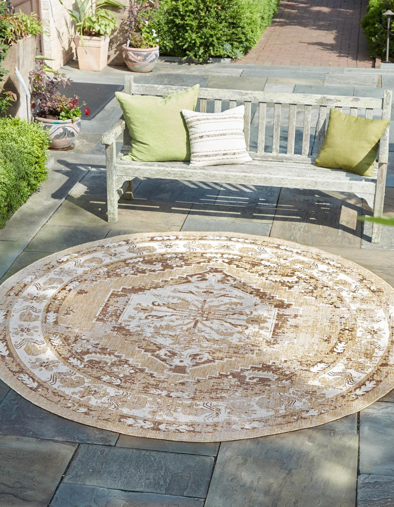 Patio Heritage Collection Area Rug - Augusta (Natural) Round Natural lifestyle 9