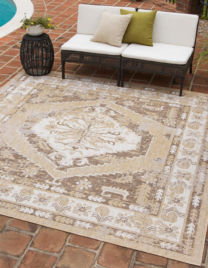 Patio Heritage Collection Area Rug - Augusta (Natural) Square Natural lifestyle 10