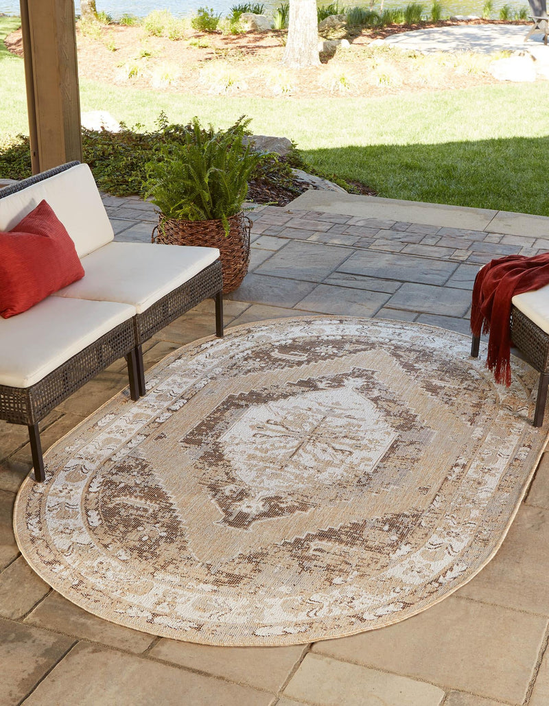 Patio Heritage Collection Area Rug - Augusta (Natural) Oval Natural lifestyle 11