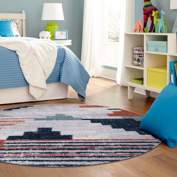 Navajo Sands Collection Area Rug - Chaco Round Multi lifestyle 60