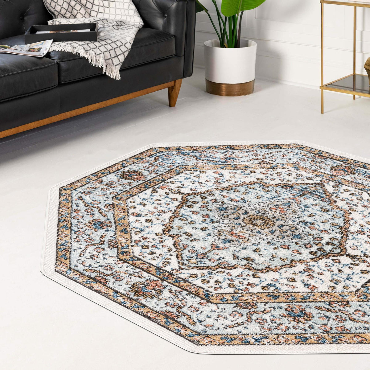 Mykonos Manor Collection Area Rug - Delos Octagon Ivory lifestyle 126
