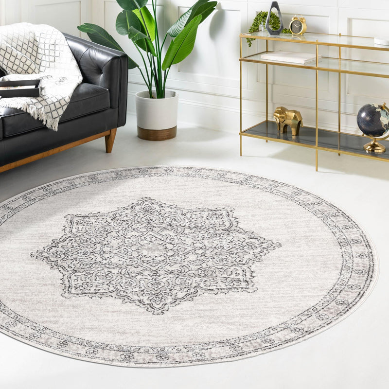 Mykonos Manor Collection Area Rug - Tinos (Ivory) Round Ivory lifestyle 81