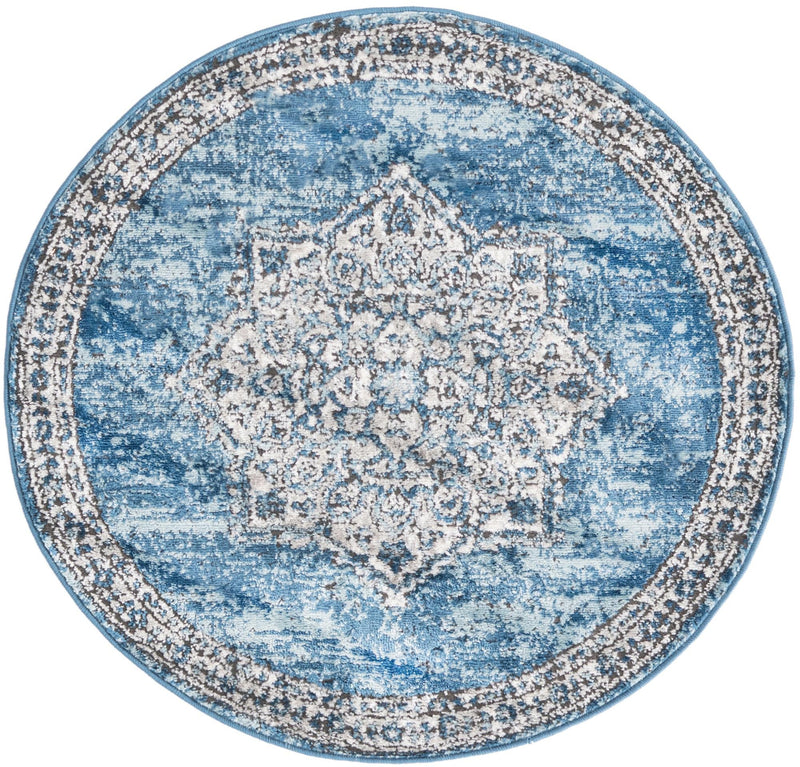 Mykonos Manor Collection Area Rug - Tinos (Blue) Round Blue lifestyle 9