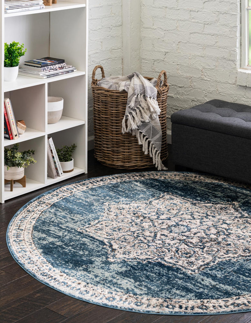 Mykonos Manor Collection Area Rug - Tinos (Blue) Round Blue lifestyle 19
