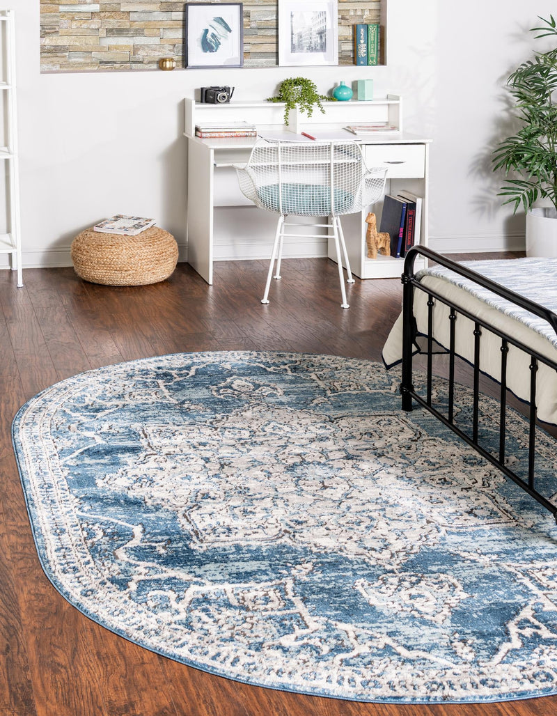 Mykonos Manor Collection Area Rug - Tinos (Blue) Oval Blue lifestyle 16