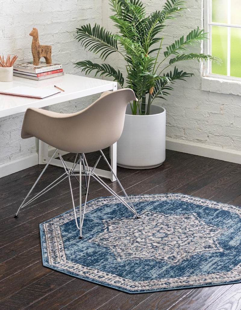 Mykonos Manor Collection Area Rug - Tinos (Blue) Octagon Blue lifestyle 22