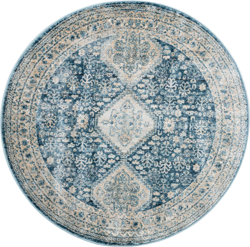 Coastal Haven Collection Area Rug - Harborview Round Navy Blue lifestyle 50