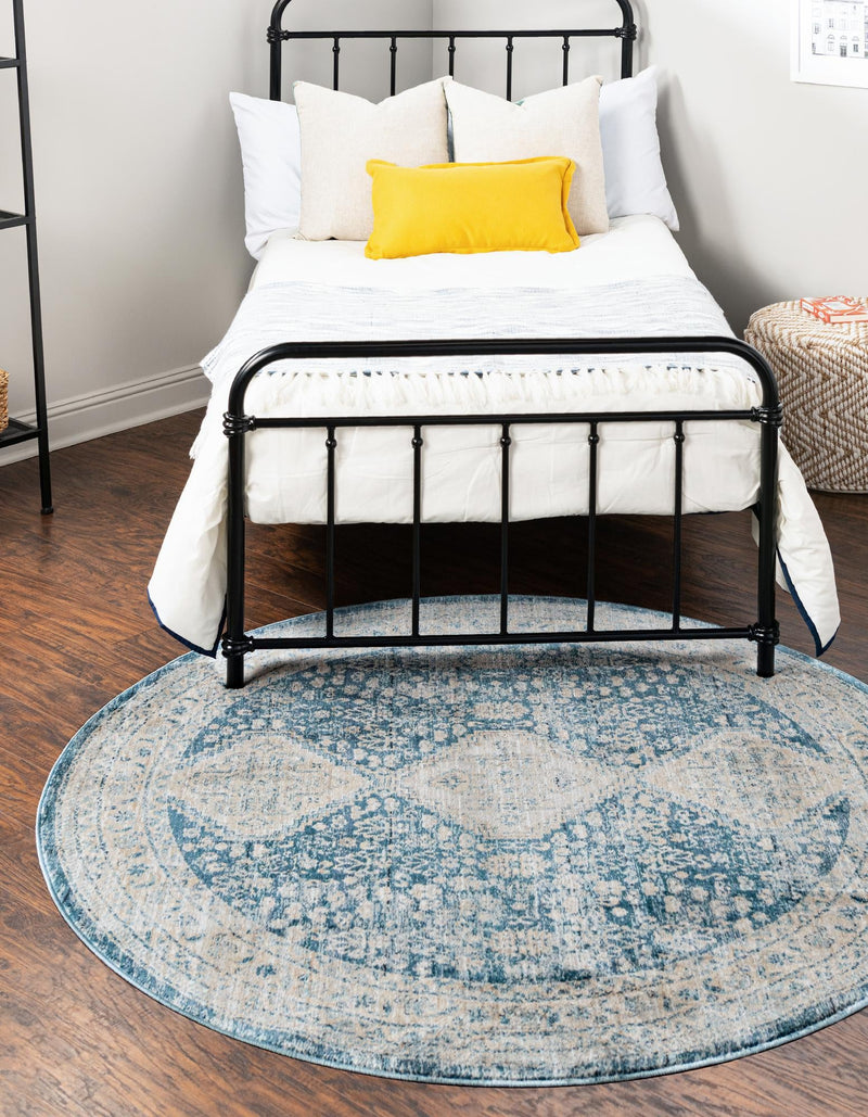 Coastal Haven Collection Area Rug - Harborview Round Navy Blue lifestyle 59