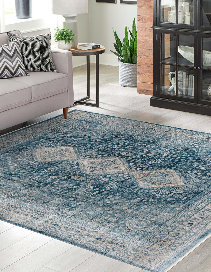 Coastal Haven Collection Area Rug - Harborview Square Navy Blue lifestyle 60