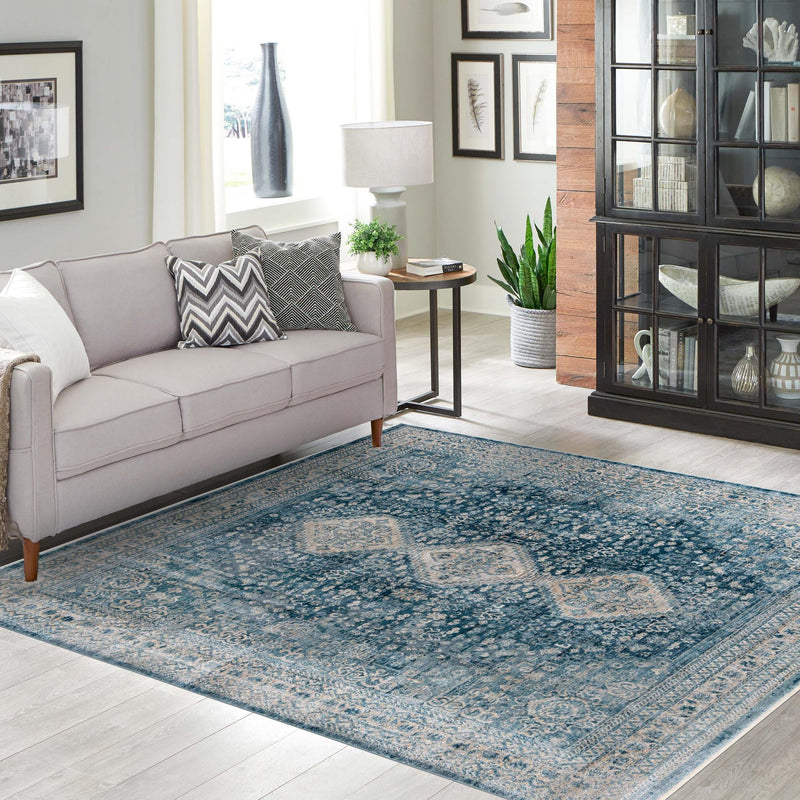 Coastal Haven Collection Area Rug - Harborview Square Navy Blue lifestyle 98