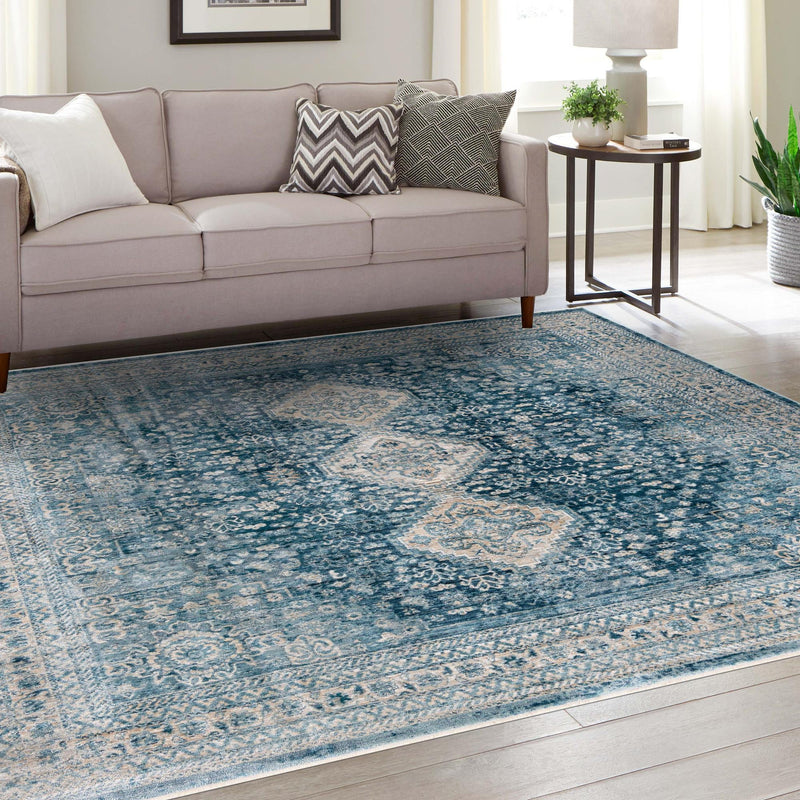 Coastal Haven Collection Area Rug - Harborview Square Navy Blue lifestyle 106