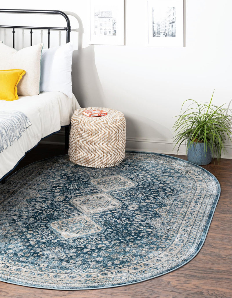 Coastal Haven Collection Area Rug - Harborview Oval Navy Blue lifestyle 69