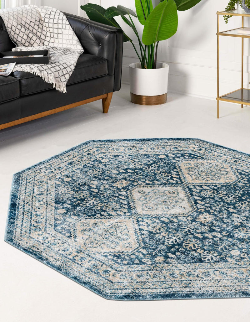 Coastal Haven Collection Area Rug - Harborview Octagon Navy Blue lifestyle 72
