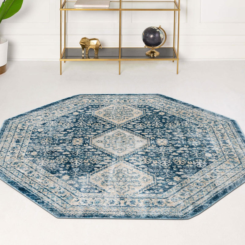 Coastal Haven Collection Area Rug - Harborview Octagon Navy Blue lifestyle 99