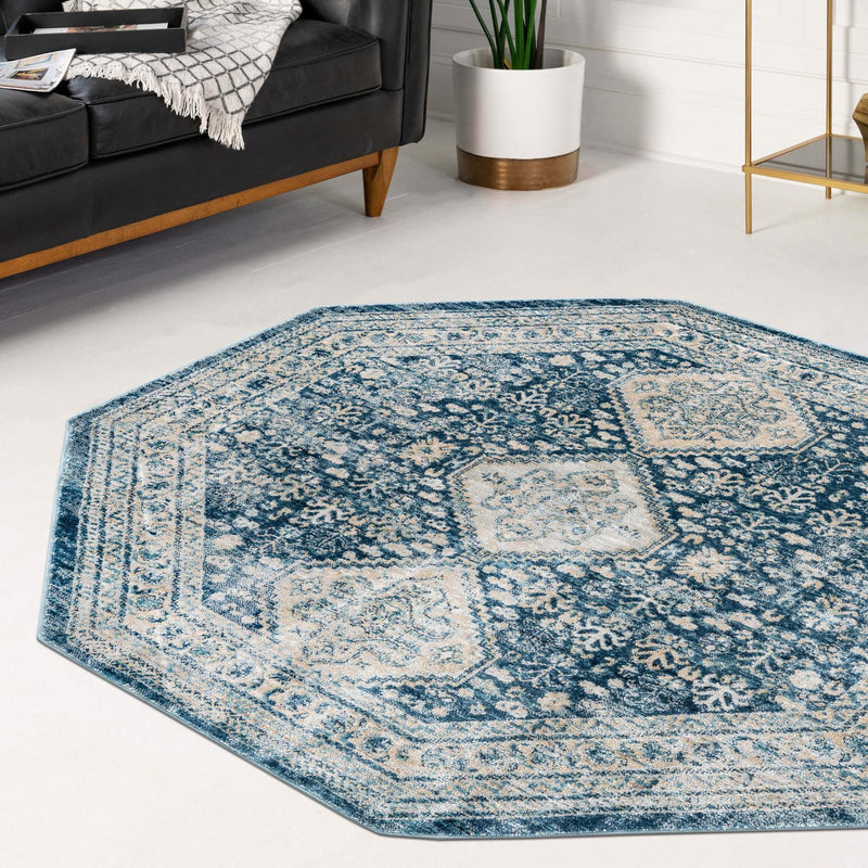 Coastal Haven Collection Area Rug - Harborview Octagon Navy Blue lifestyle 107