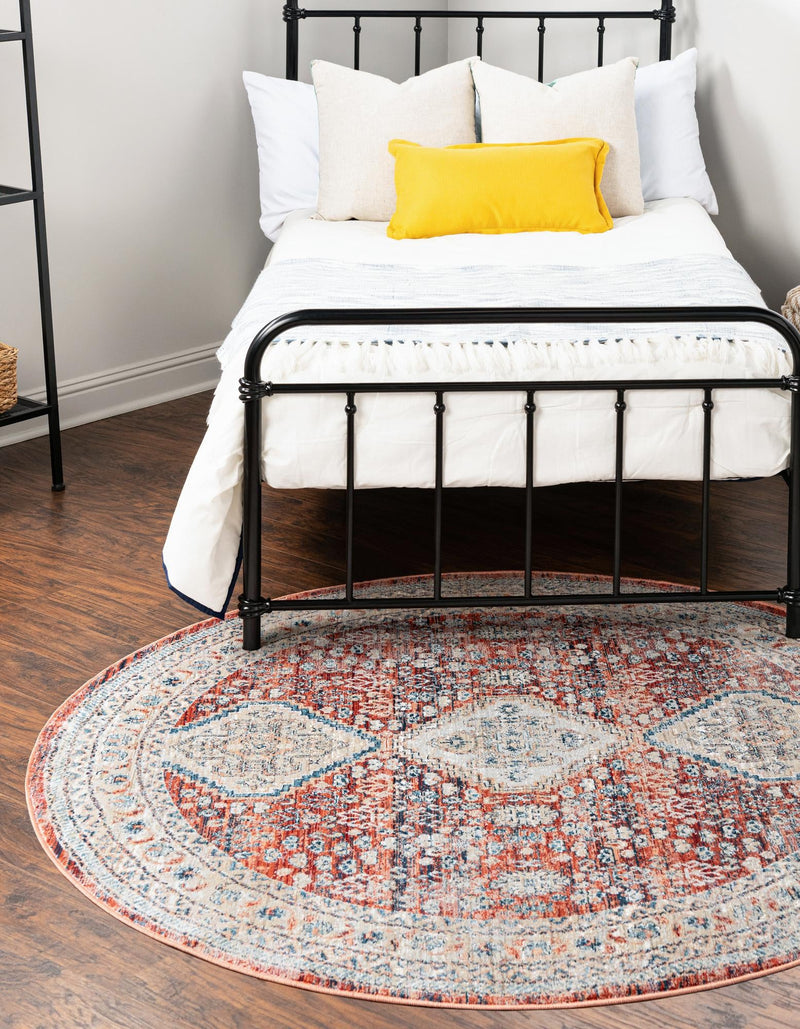 Coastal Haven Collection Area Rug - Harborview Round Red lifestyle 63