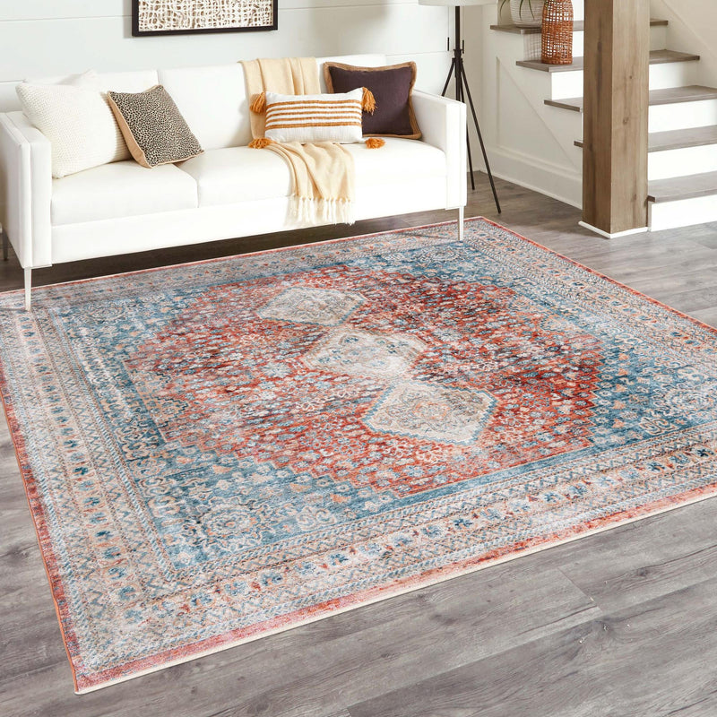 Coastal Haven Collection Area Rug - Harborview Square Red lifestyle 100