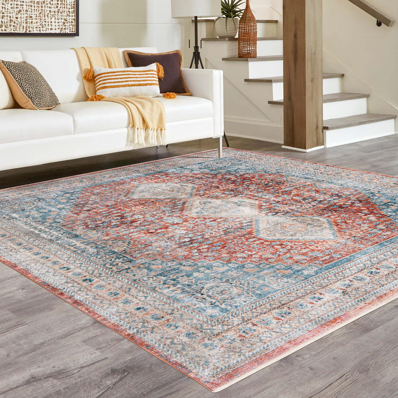 Coastal Haven Collection Area Rug - Harborview Square Red lifestyle 108