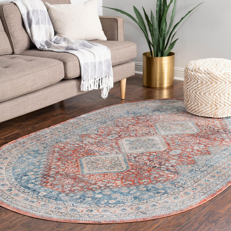 Coastal Haven Collection Area Rug - Harborview Oval Red lifestyle 109