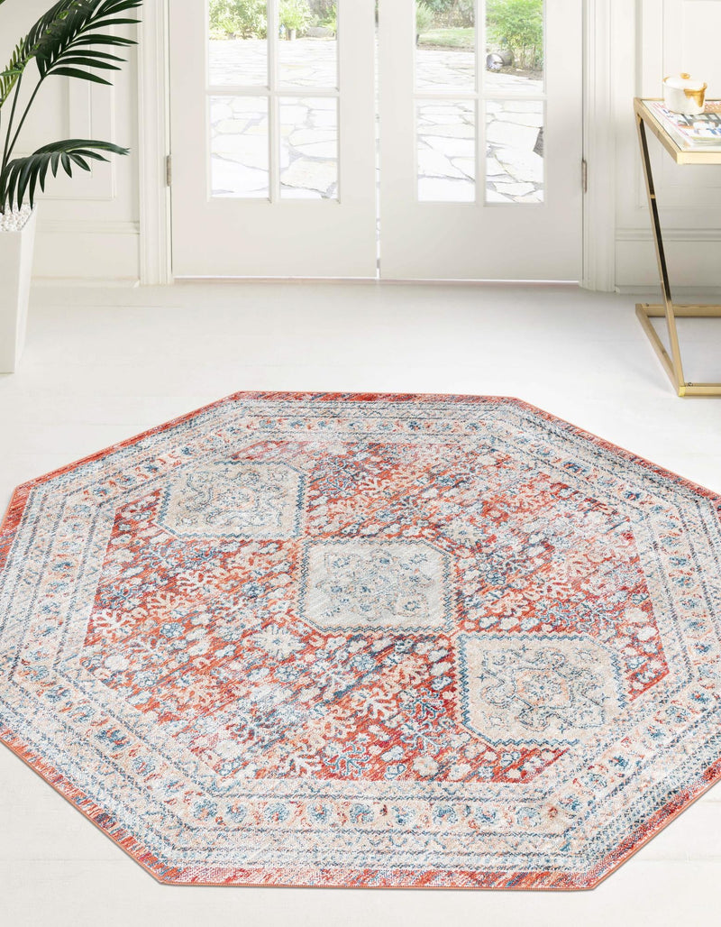 Coastal Haven Collection Area Rug - Harborview Octagon Red lifestyle 76