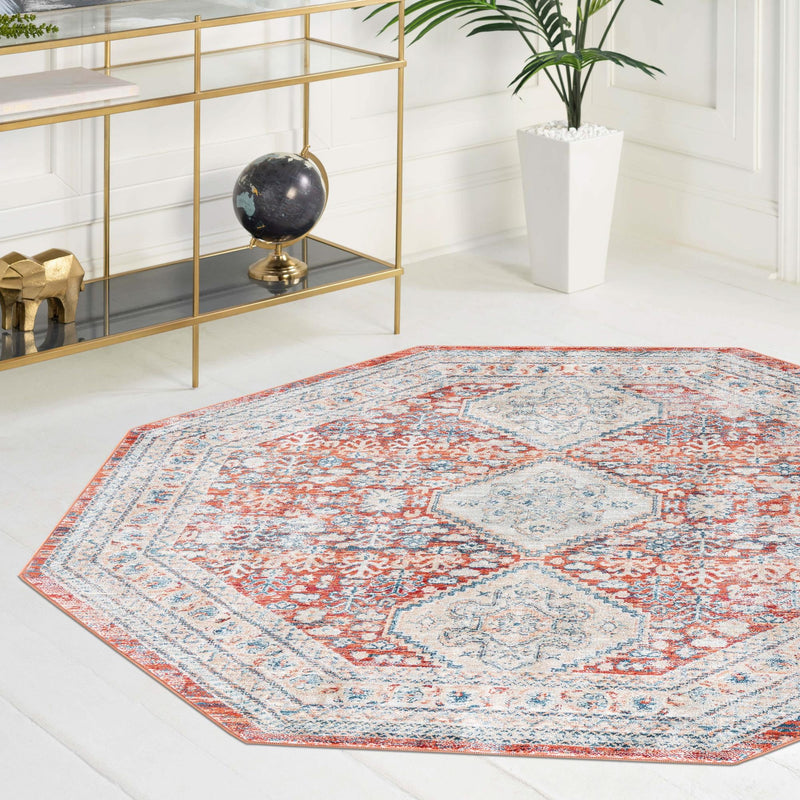 Coastal Haven Collection Area Rug - Harborview Octagon Red lifestyle 102