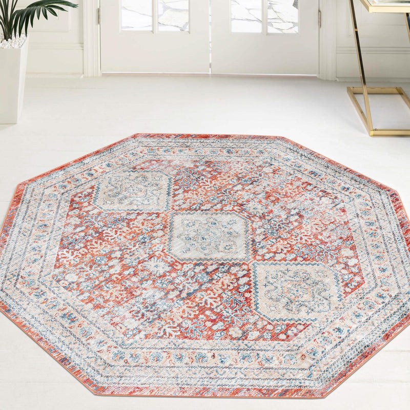 Coastal Haven Collection Area Rug - Harborview Octagon Red lifestyle 110