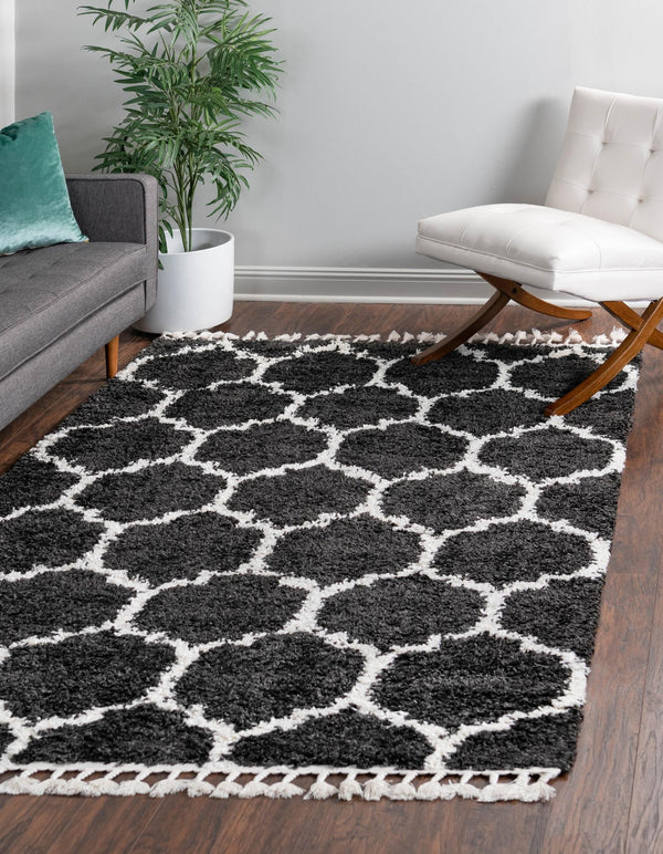 Cozy Cove Shag Collection Area Rug - Marina Rectangle Black and White lifestyle 3