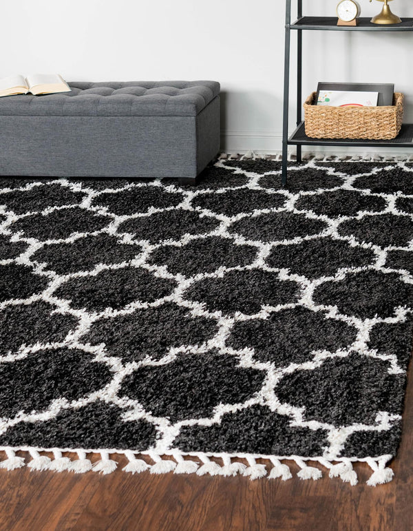 Cozy Cove Shag Collection Area Rug - Marina Square Black and White lifestyle 93