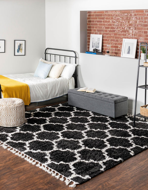 Cozy Cove Shag Collection Area Rug - Marina Square Black and White lifestyle 108