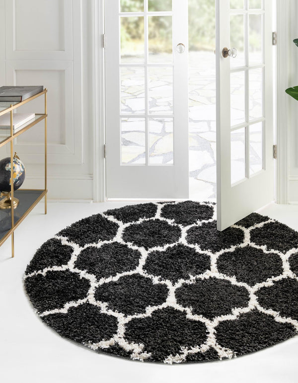 Cozy Cove Shag Collection Area Rug - Marina Round Black and White lifestyle 35
