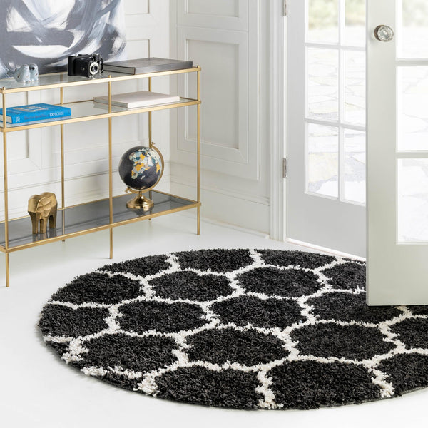 Cozy Cove Shag Collection Area Rug - Marina Round Black and White lifestyle 101