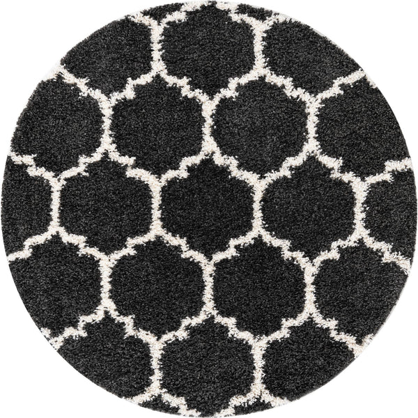 Cozy Cove Shag Collection Area Rug - Marina Round Black and White lifestyle 30