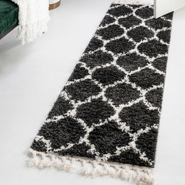 Cozy Cove Shag Collection Area Rug - Marina Runner Black and White lifestyle 99