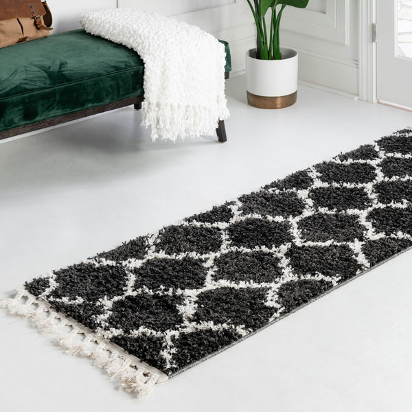 Cozy Cove Shag Collection Area Rug - Marina Runner Black and White lifestyle 102